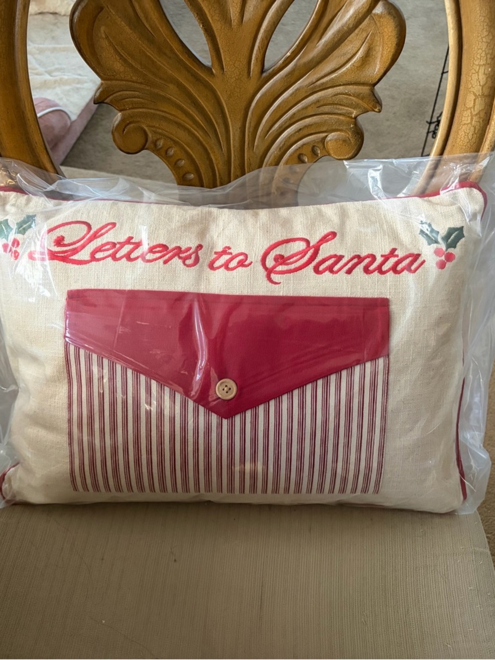Letters to Santa Decorative Pillow - Red and Cream